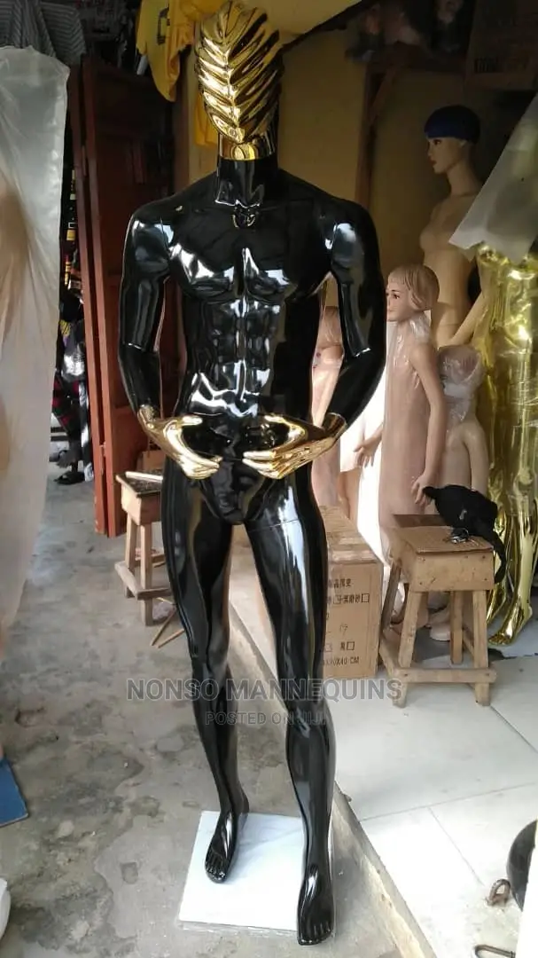 Fibre Huge Male Glossy Black Gold Display Luxury Manequin