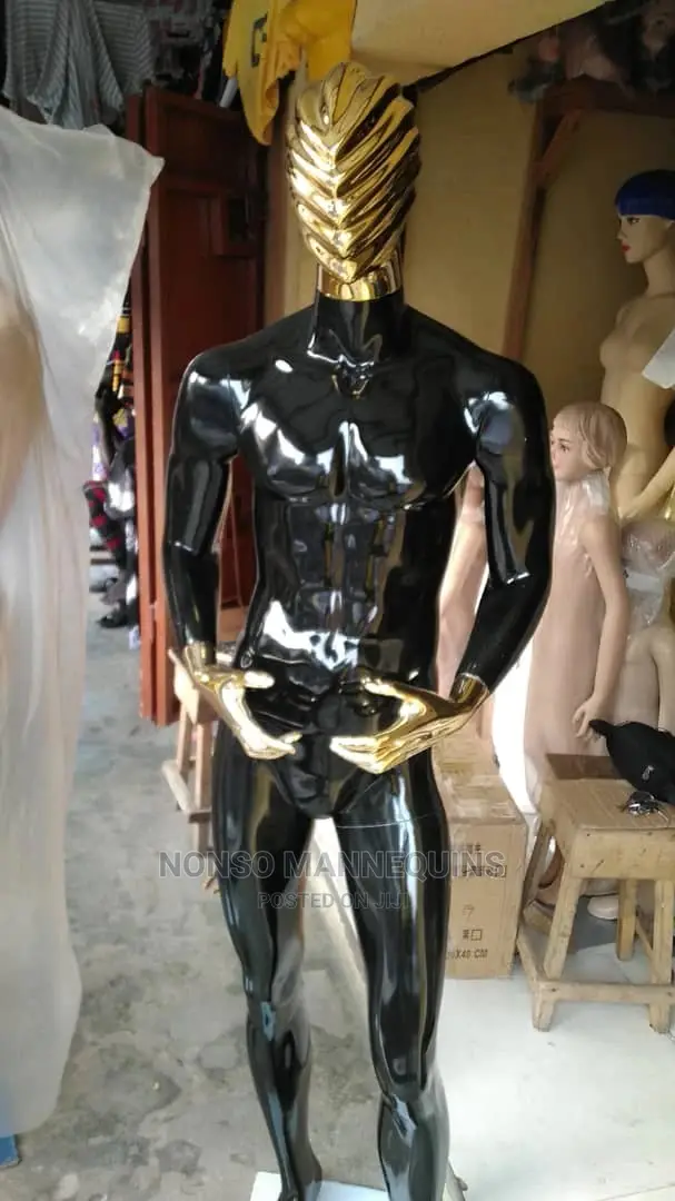 Fibre Huge Male Glossy Black Gold Display Luxury Manequin
