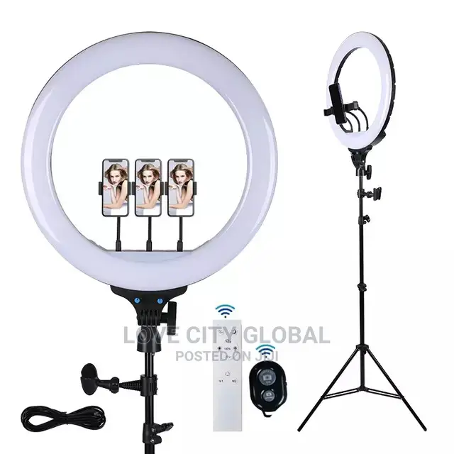 18" Ring Light, 2.1m Stand, Remote, Bluetooth Shuttle Selfie