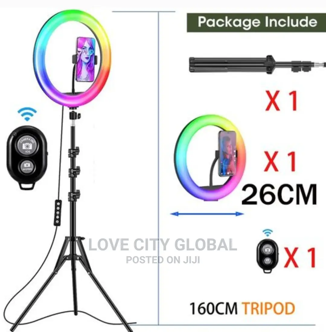 10" RGB Ringlight Stand, Remote, Bluetooth Shuttle Selfie