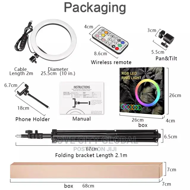 10" RGB Ringlight Stand, Remote, Bluetooth Shuttle Selfie