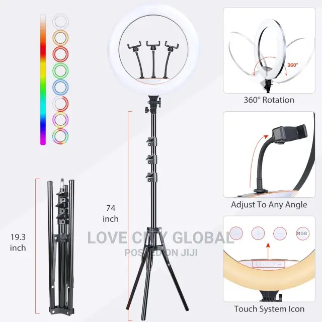 18 Inch RGB Ring Light 2.1m Stand, Remote, Bluetooth Shuttle
