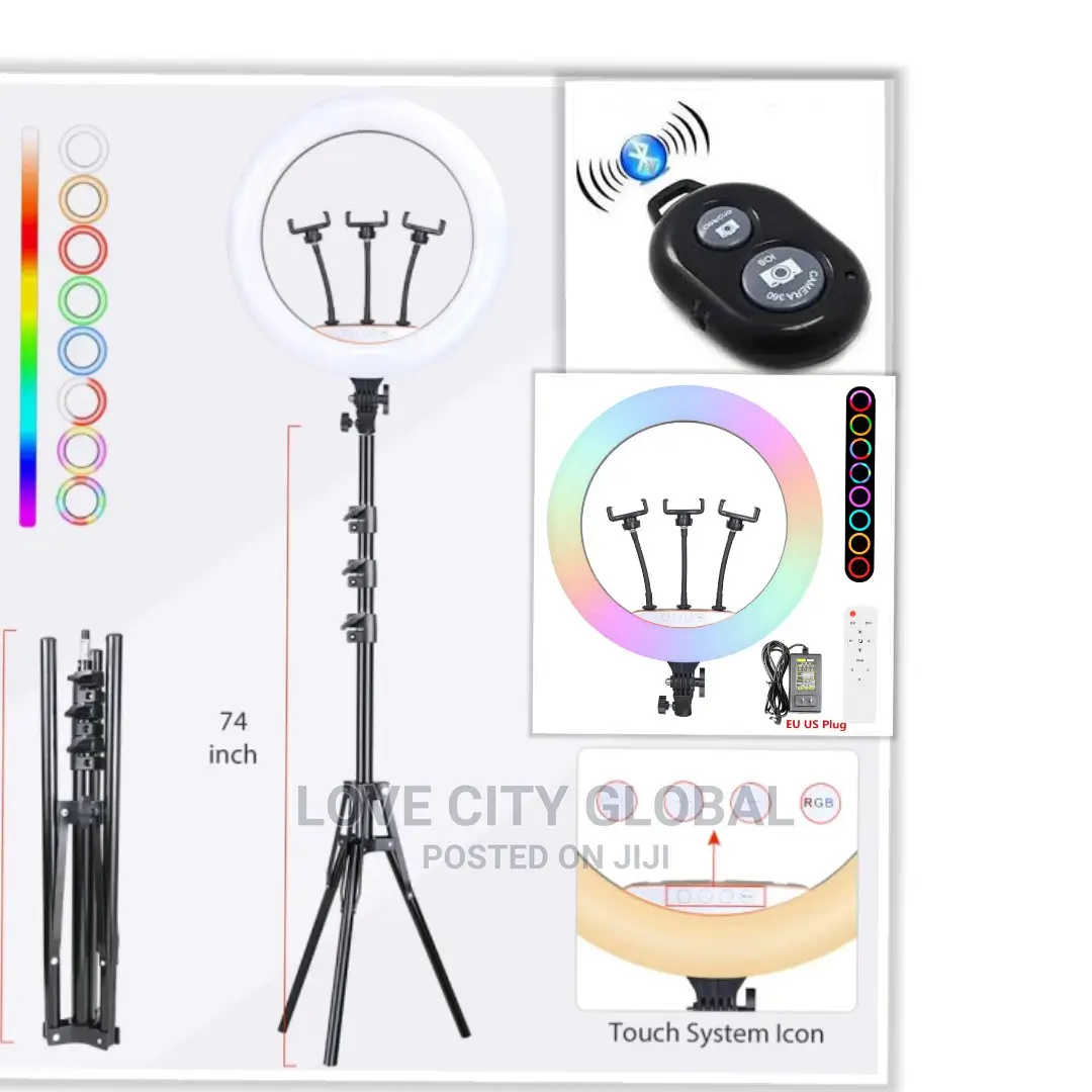 18 Inch RGB Ring Light 2.1m Stand, Remote, Bluetooth Shuttle