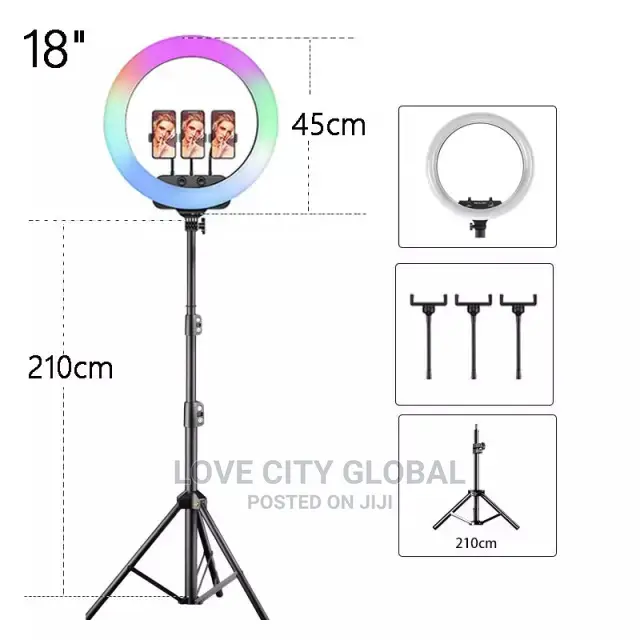18 Inch RGB Ring Light 2.1m Stand, Remote, Bluetooth Shuttle