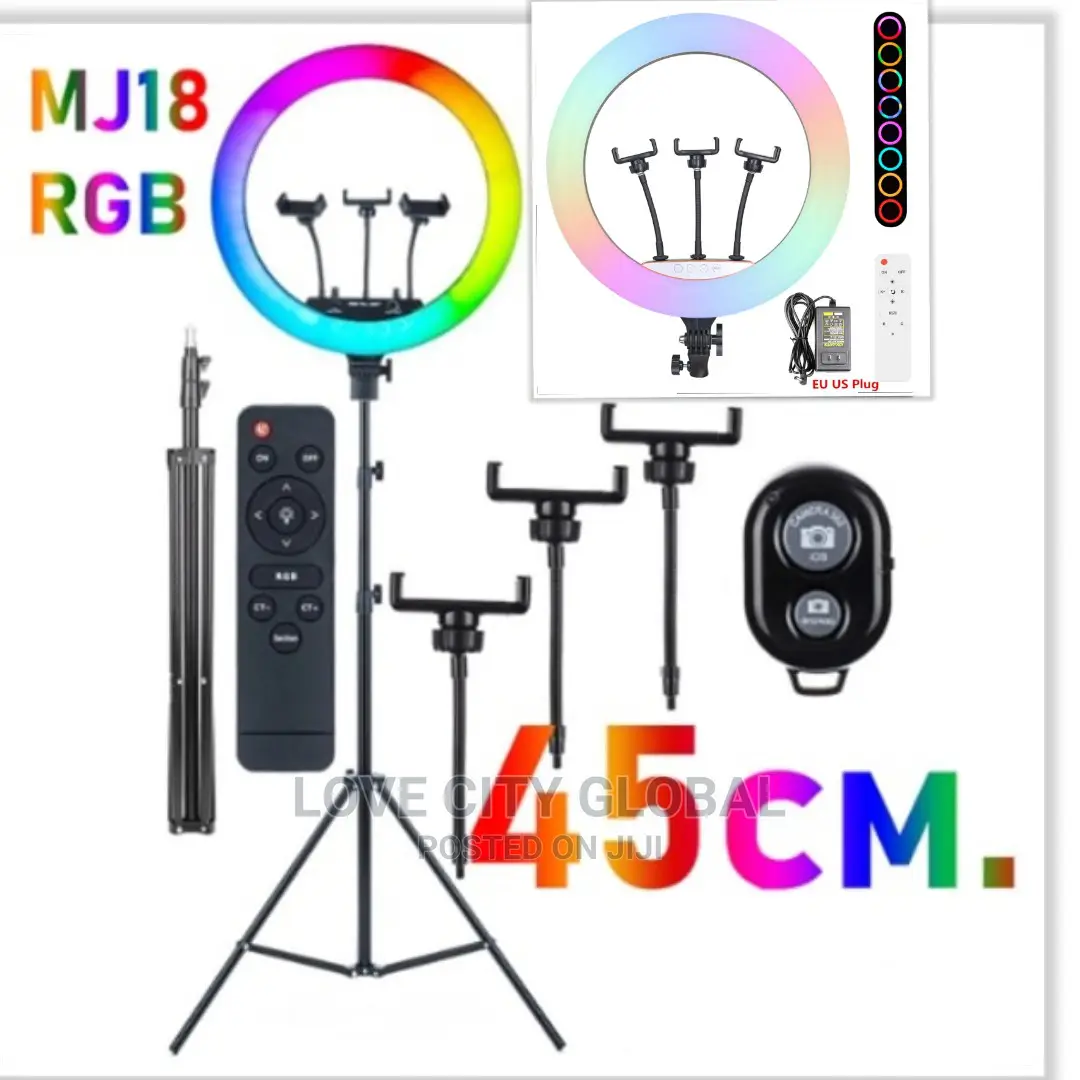 18 Inch RGB Ring Light 2.1m Stand, Remote, Bluetooth Shuttle