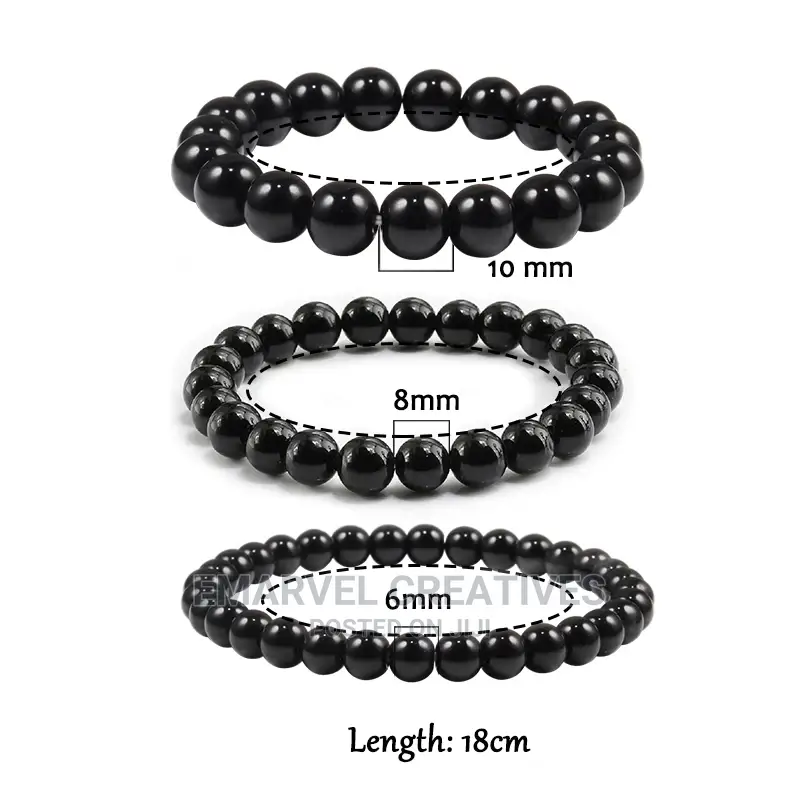 Black White Natural Stone Rock Lava Beads Strand Bracelet