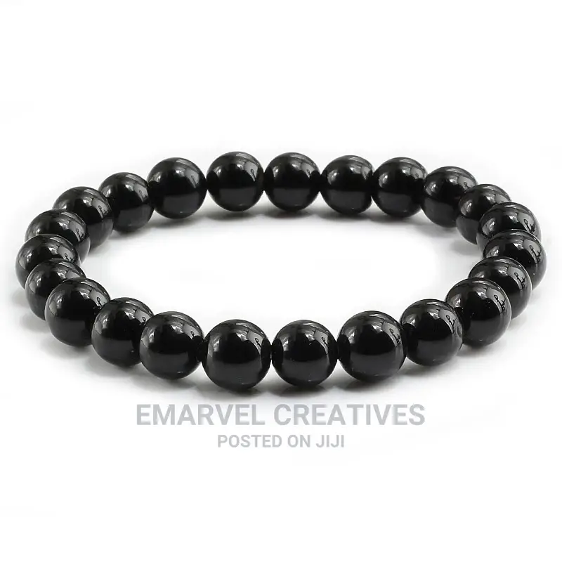 Black White Natural Stone Rock Lava Beads Strand Bracelet