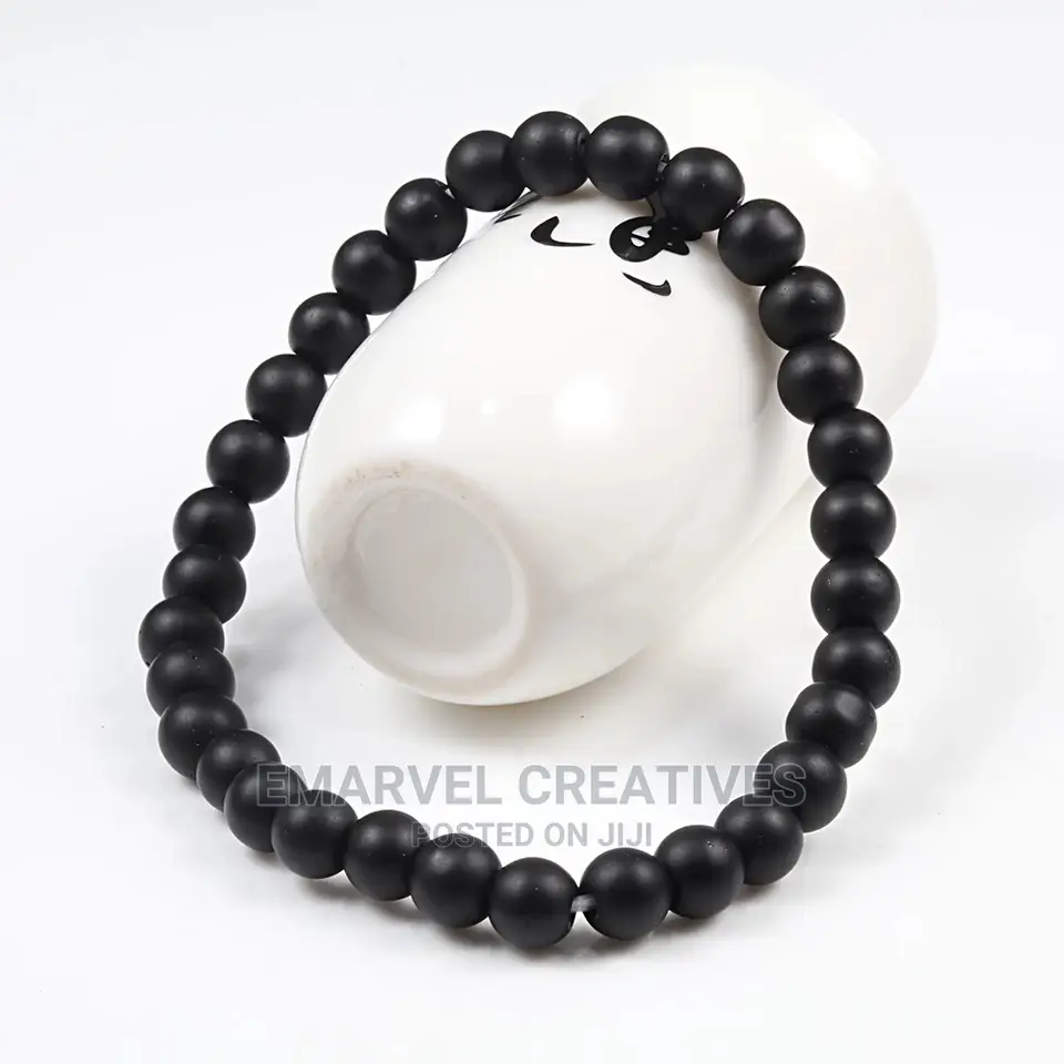 Black White Natural Stone Rock Lava Beads Strand Bracelet