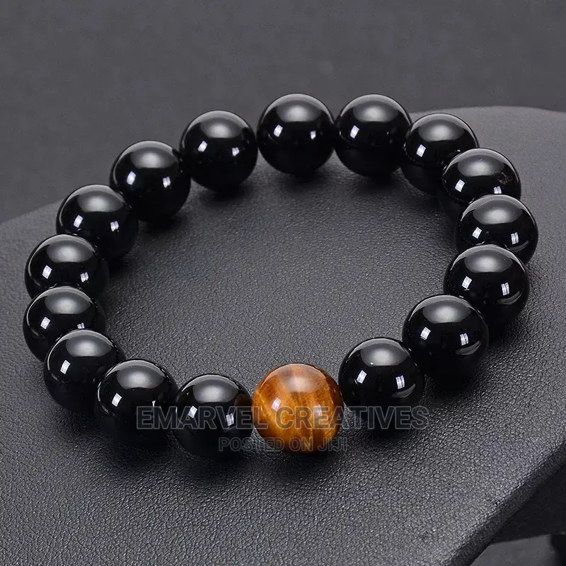 Natural Black Onyx With Tiger Eye Stone Beads Men Jewelry