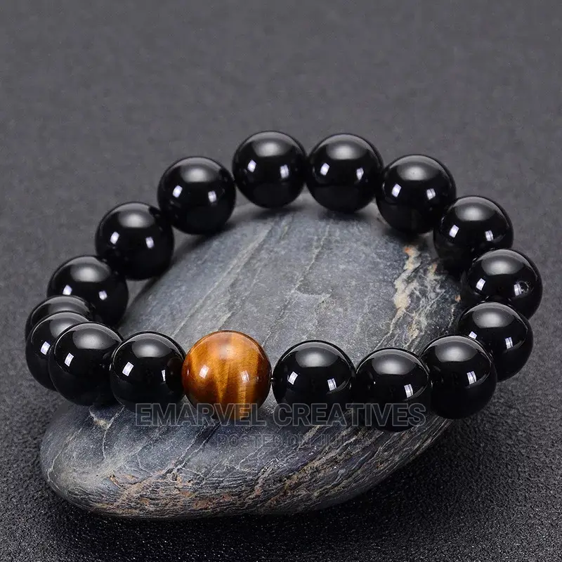 Natural Black Onyx With Tiger Eye Stone Beads Men Jewelry