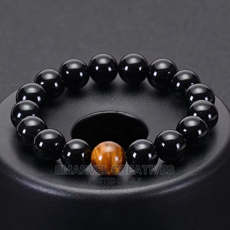 Natural Black Onyx With Tiger Eye Stone Beads Men Jewelry