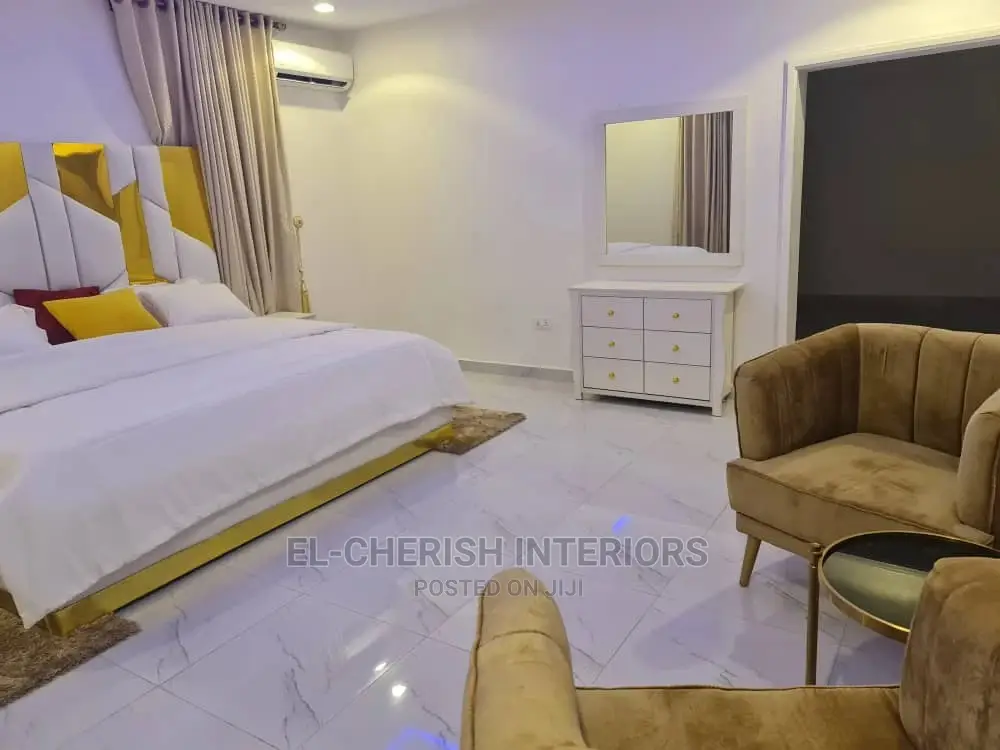 Master Bedset. Gold Bed and White Bed Set.