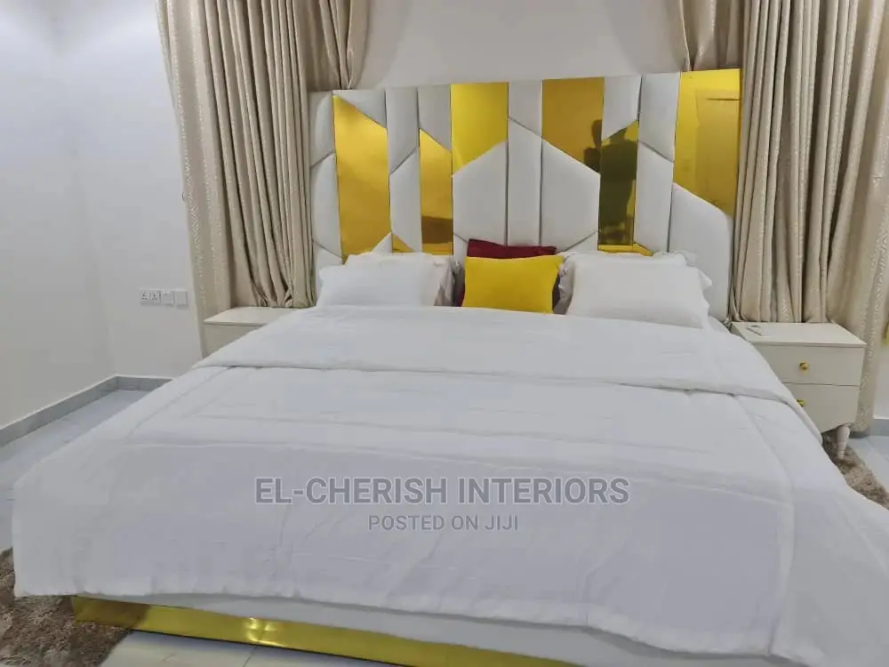 Master Bedset. Gold Bed and White Bed Set.