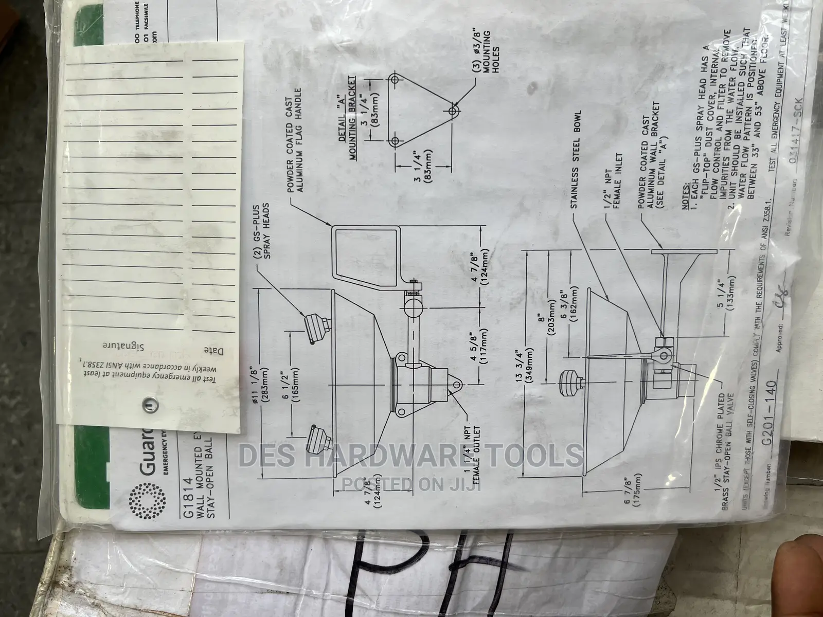 Guardian G1814 Wall Mount Emergency Eyewash Station SS