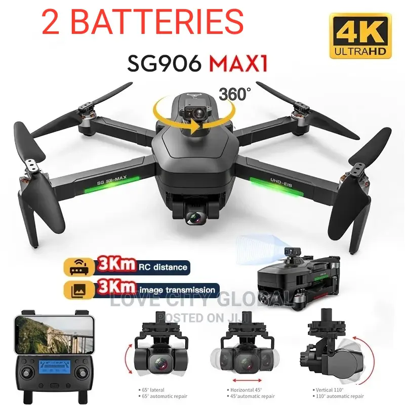 Sg 906 Max 1 4K HD Video Camera Drone GPS 5G Wifi, 2 Battery