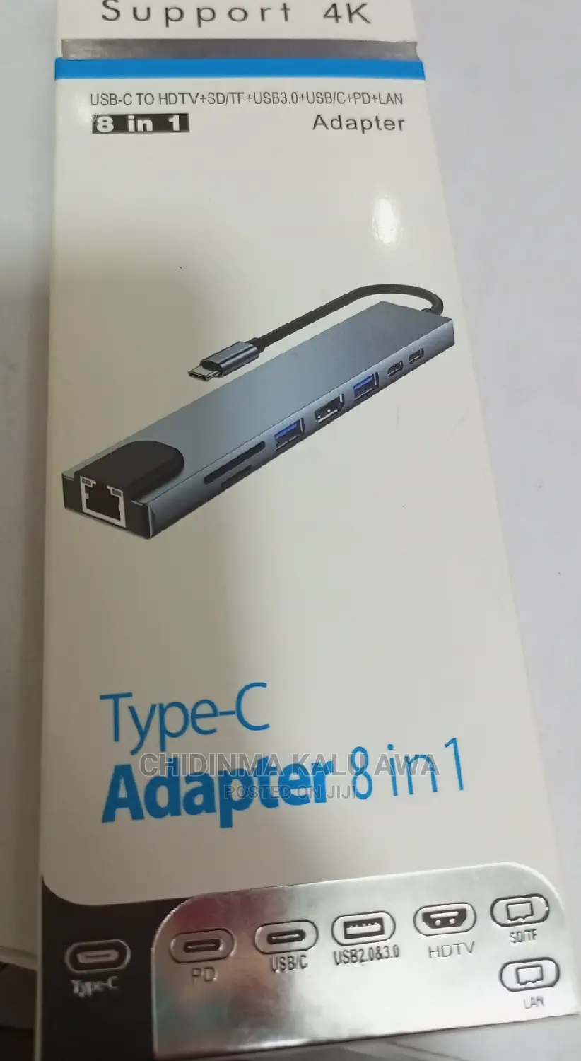 8 in 1 Usb-C to HDTV-Sd/Tf+Usb3.0+Usb/C+Pd+Lan
