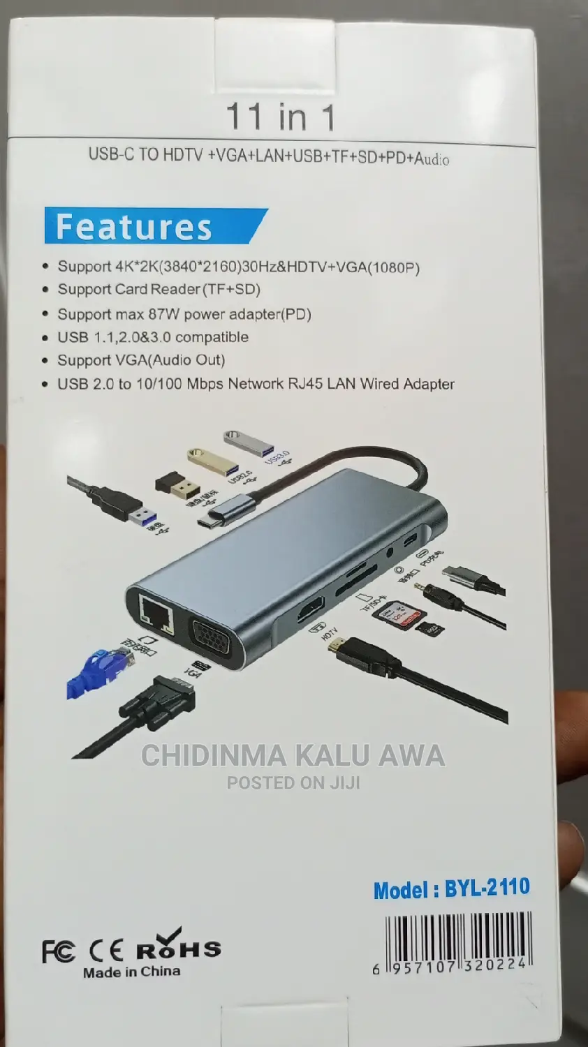 11 in 1 USB -C to HDTV+ VGA+LAN+USB+TF+SD+PD+AUDIO