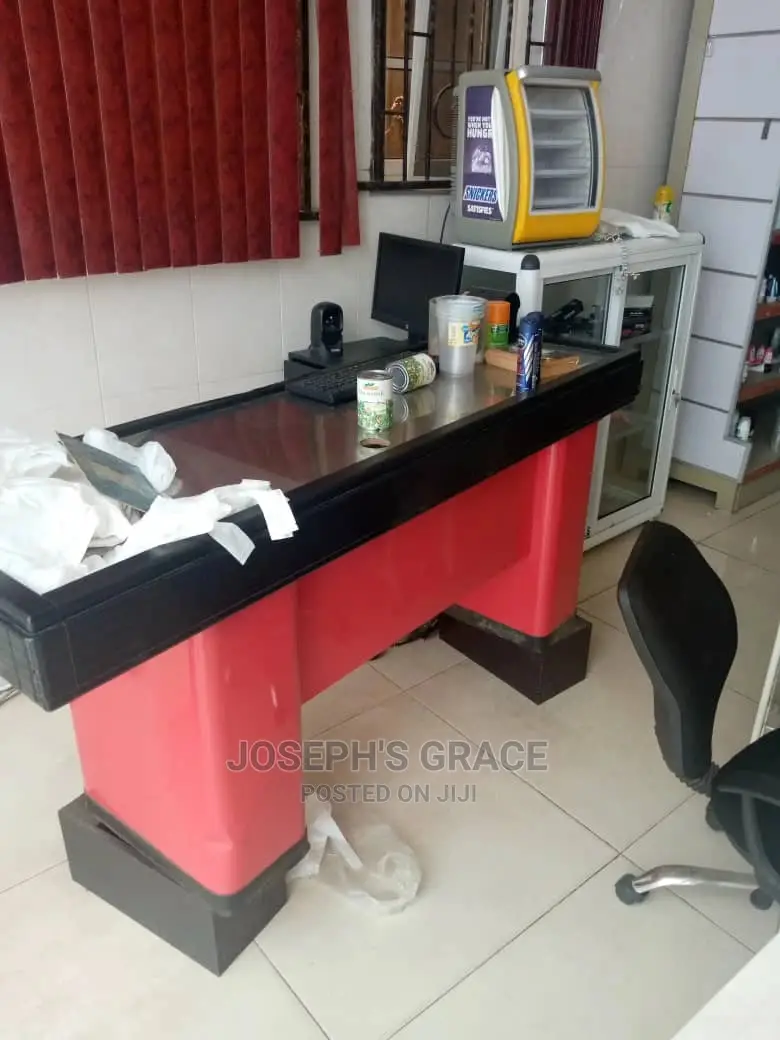 Supermarket Tensel Checkout Counter. (Metal) Stainless Steel