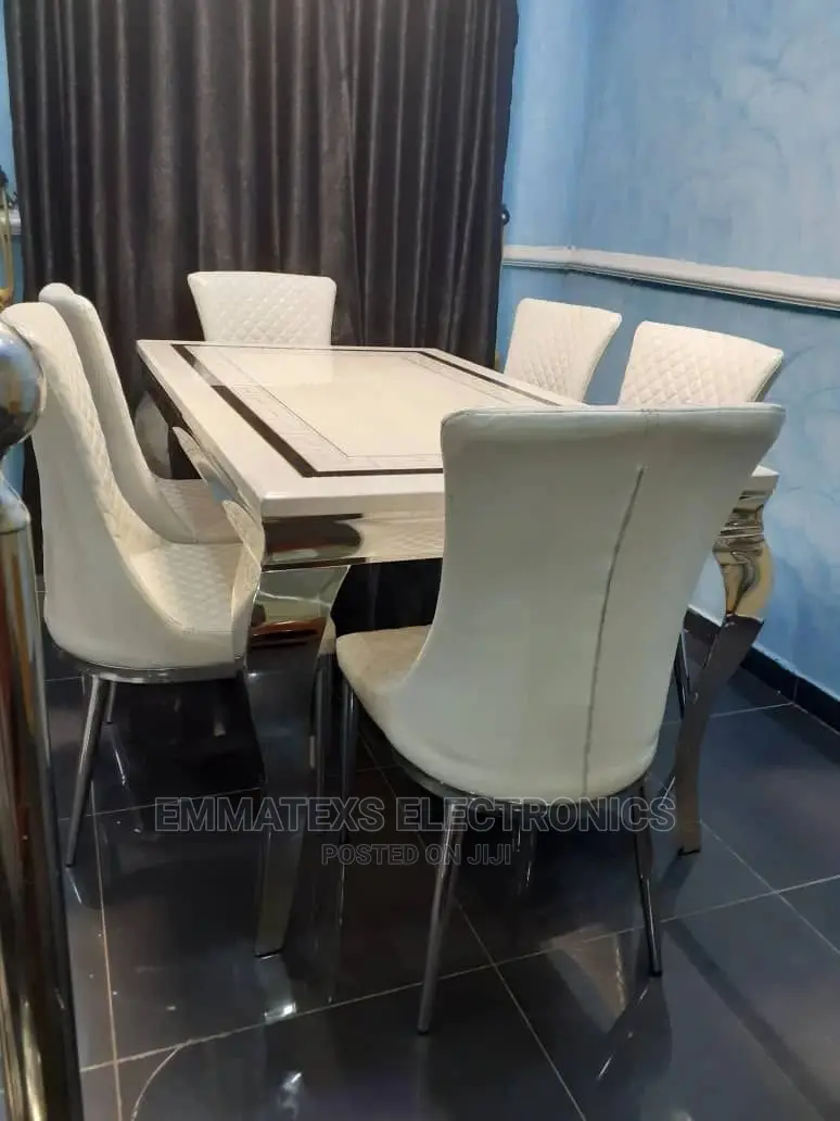 Luxury 6 Seater Marble Top Dining Table Set.