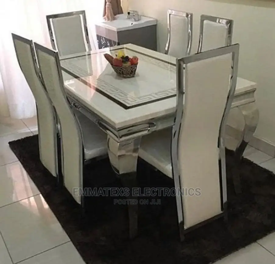 Luxury 6 Seater Marble Top Dining Table Set.