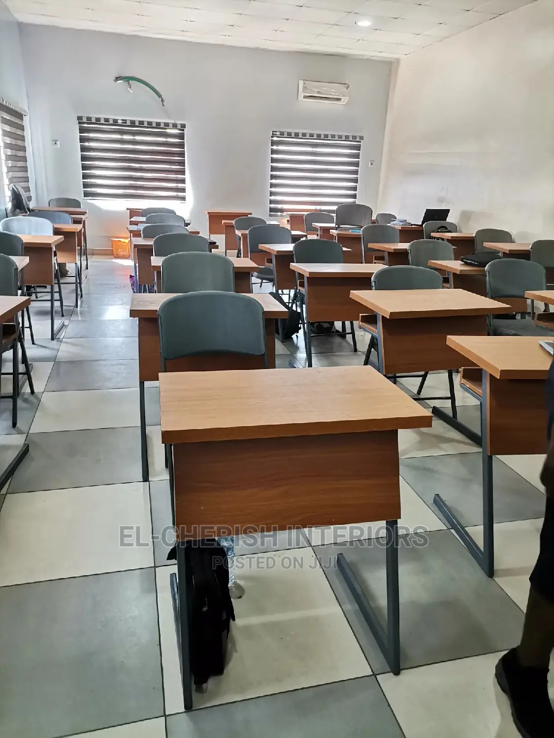 Wooden School Desk With Metal Legs and Frame With Chair