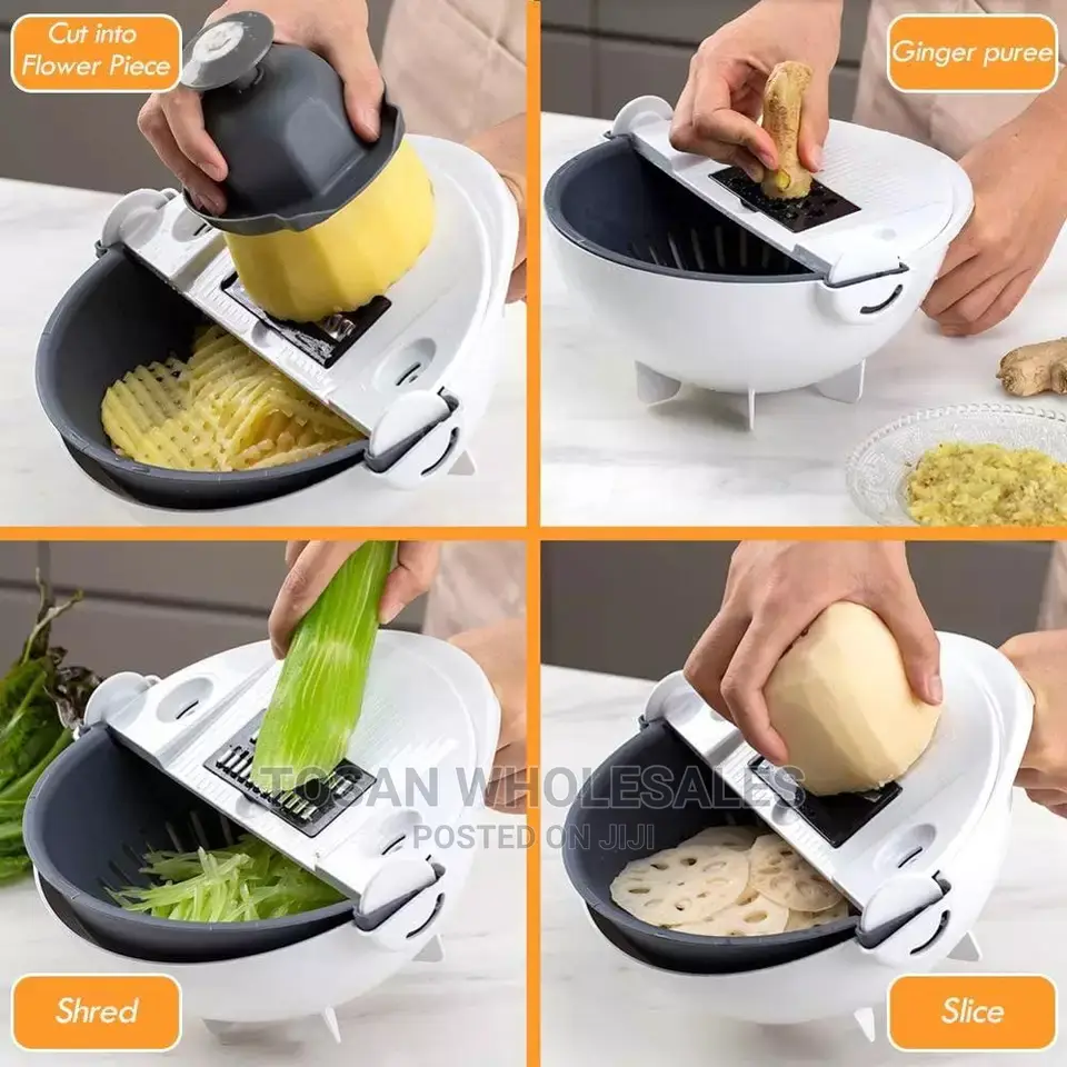 9 in 1 Rotate Vegetable Cutter With Drain Basket