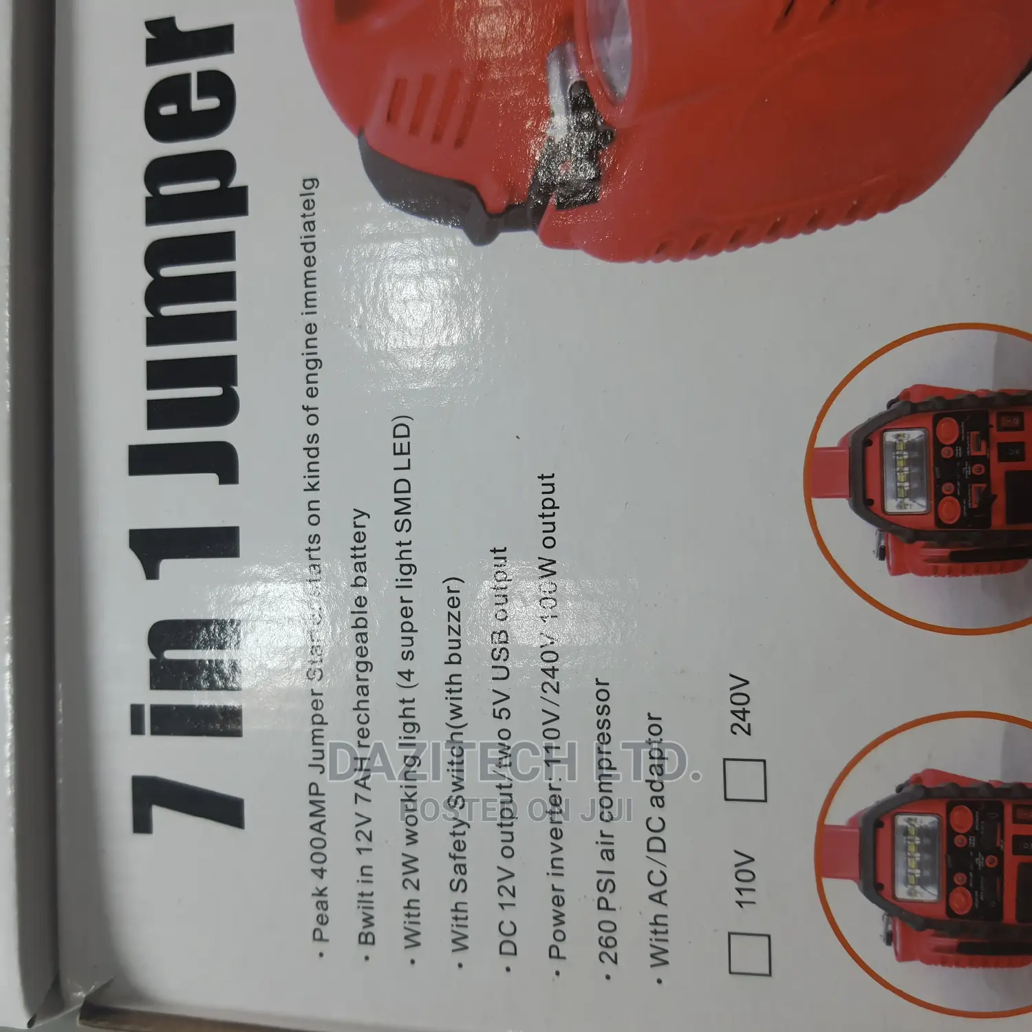7 in 1 Jumper Starter / Tyre Pump / Laptop Charger