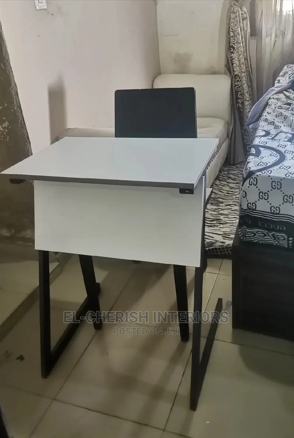 Wooden School Desk With Metal Legs and Frame With Chair