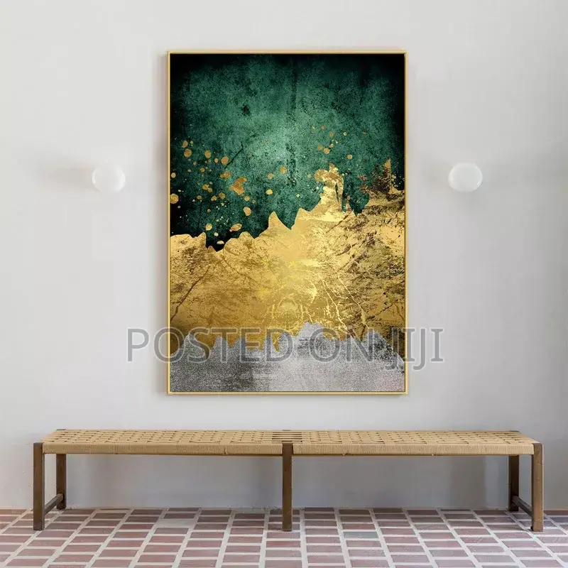 Abstract Green Gold Canvas Painting Print