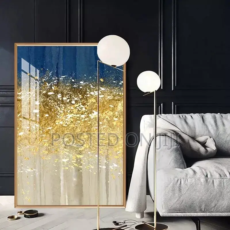 Abstract Gold Foil Canvas Paintings Blue Style Poster Print