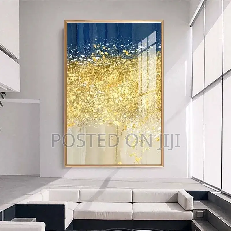 Abstract Gold Foil Canvas Paintings Blue Style Poster Print