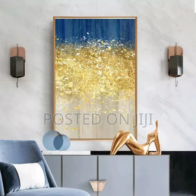 Abstract Gold Foil Canvas Paintings Blue Style Poster Print