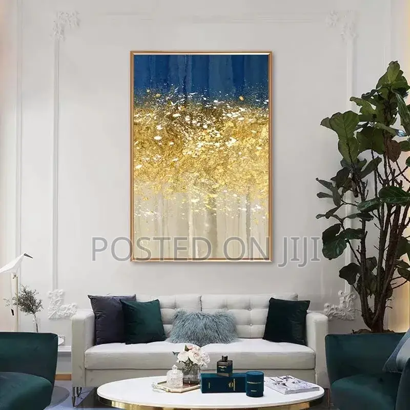Abstract Gold Foil Canvas Paintings Blue Style Poster Print
