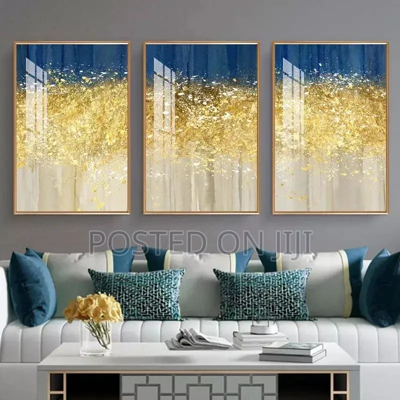 Abstract Gold Foil Canvas Paintings Blue Style Poster Print