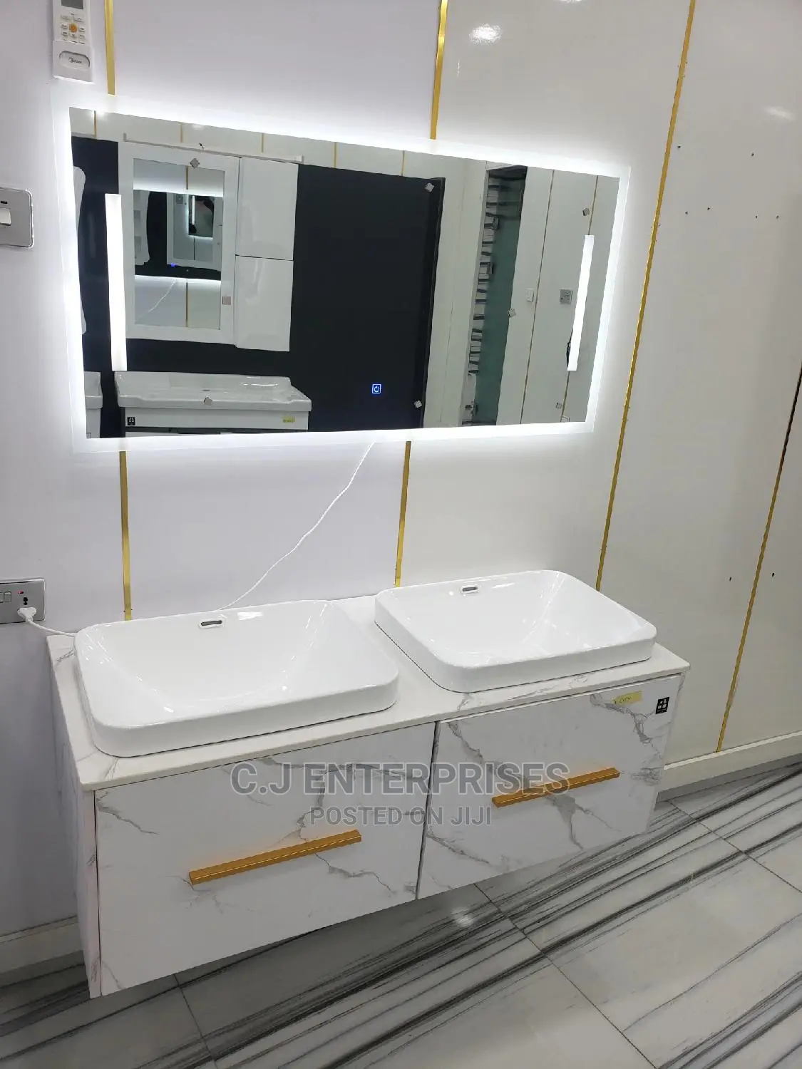 White Double Cabinet With LED Mirror