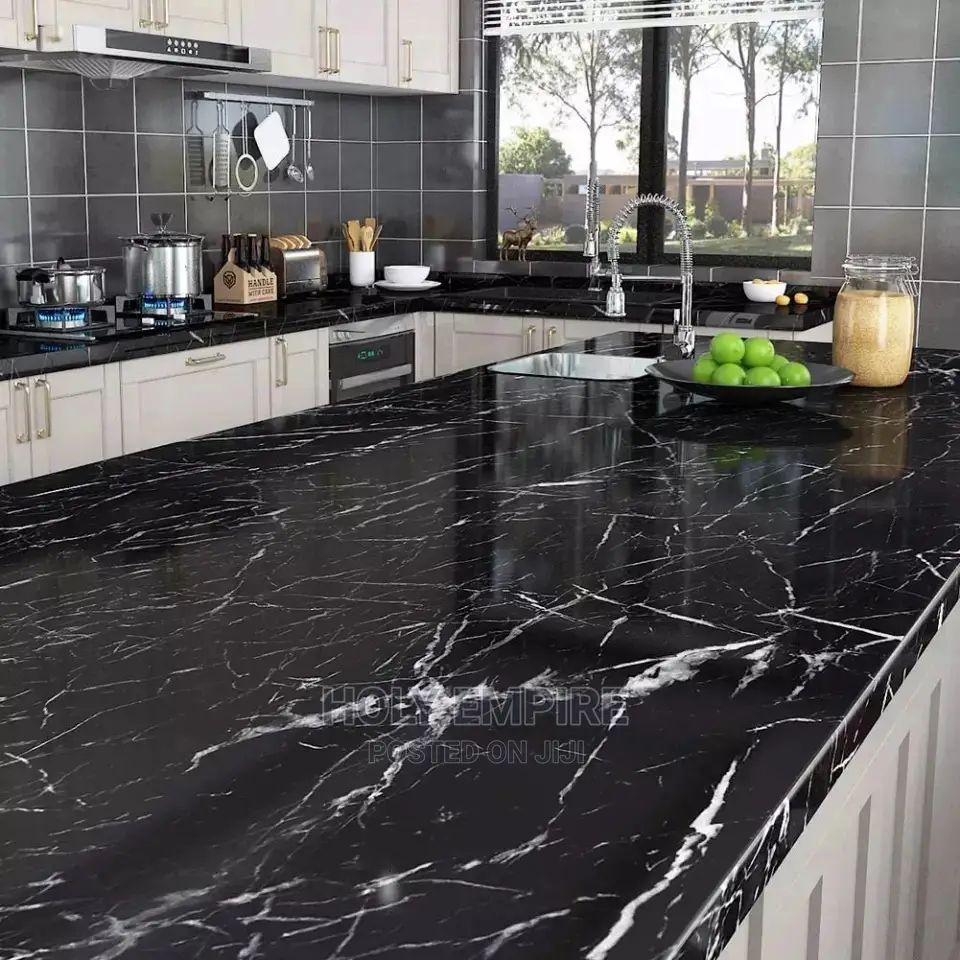 Black Marble Kitchen Peel Stick Wallpaper for Countertable