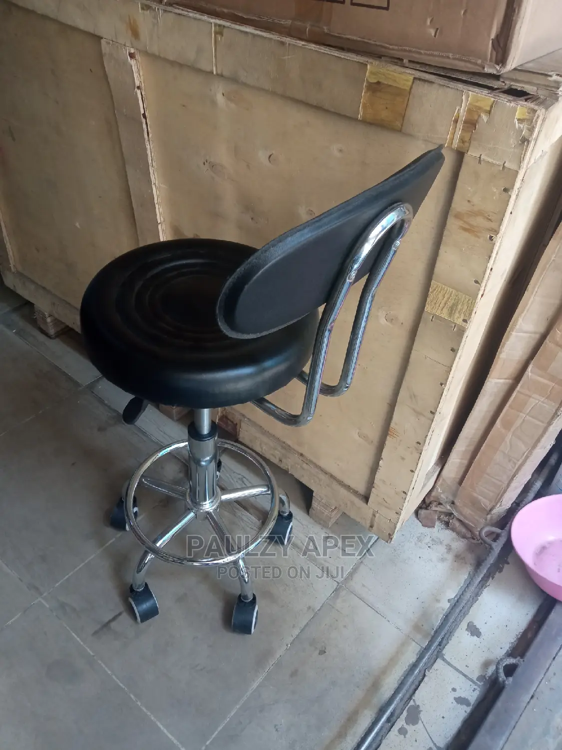Doctors Stool With Back-rest. Stainless Leg