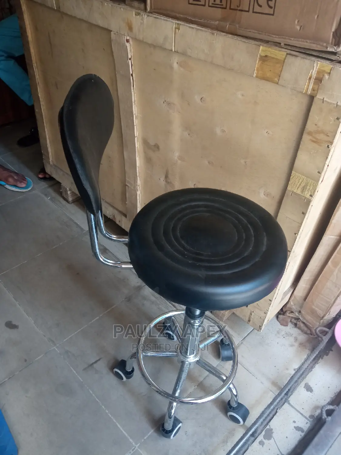 Doctors Stool With Back-rest. Stainless Leg