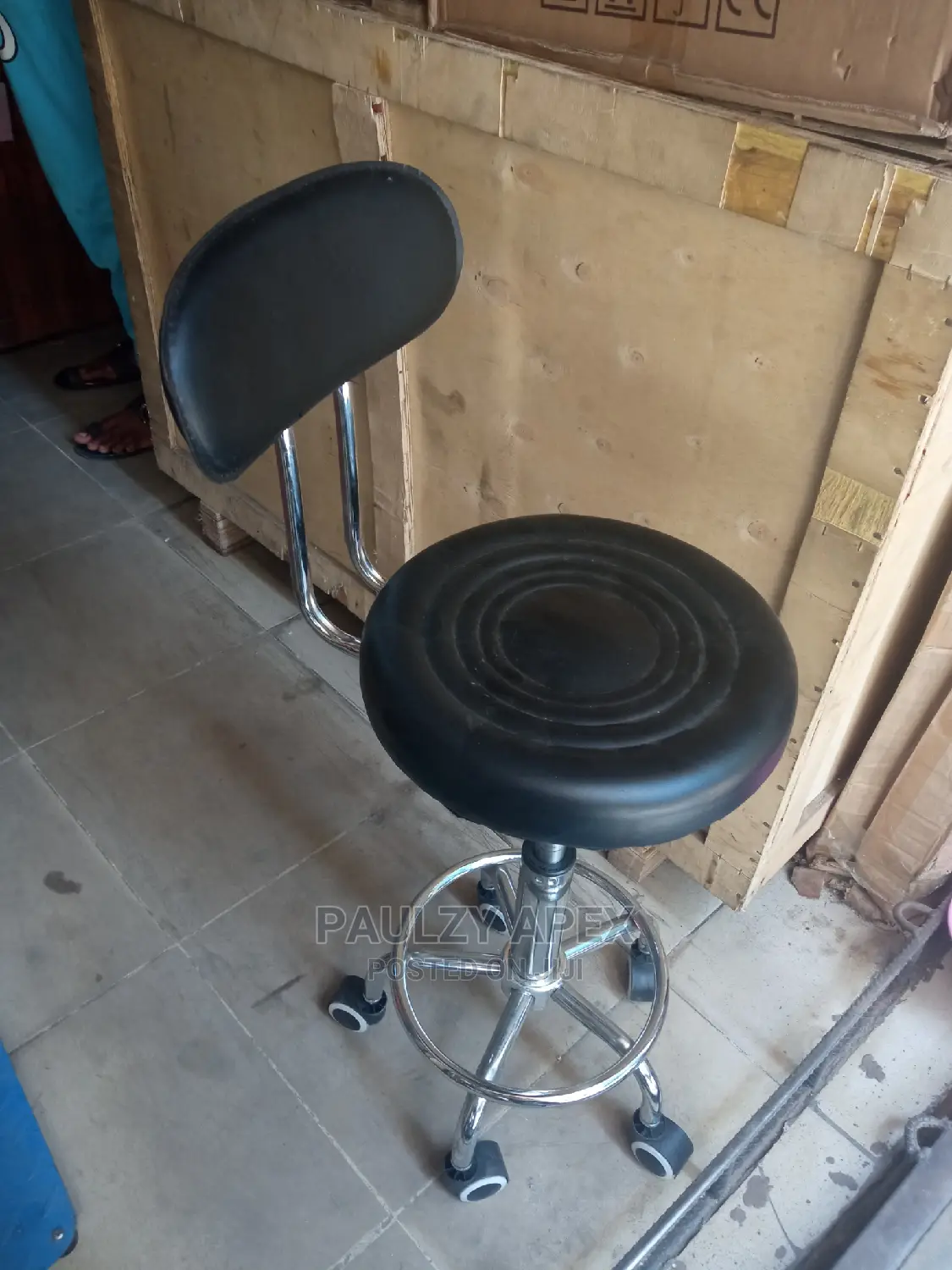 Doctors Stool With Back-rest. Stainless Leg