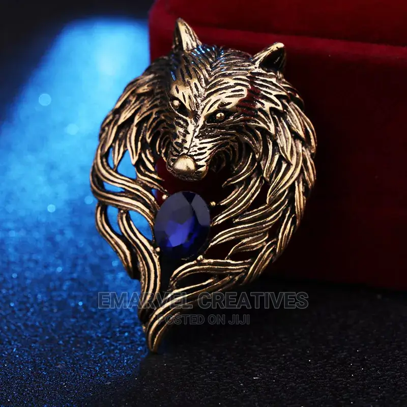 New Vintage Animal Wolf Brooche Rhinestone Collar Pins Badge