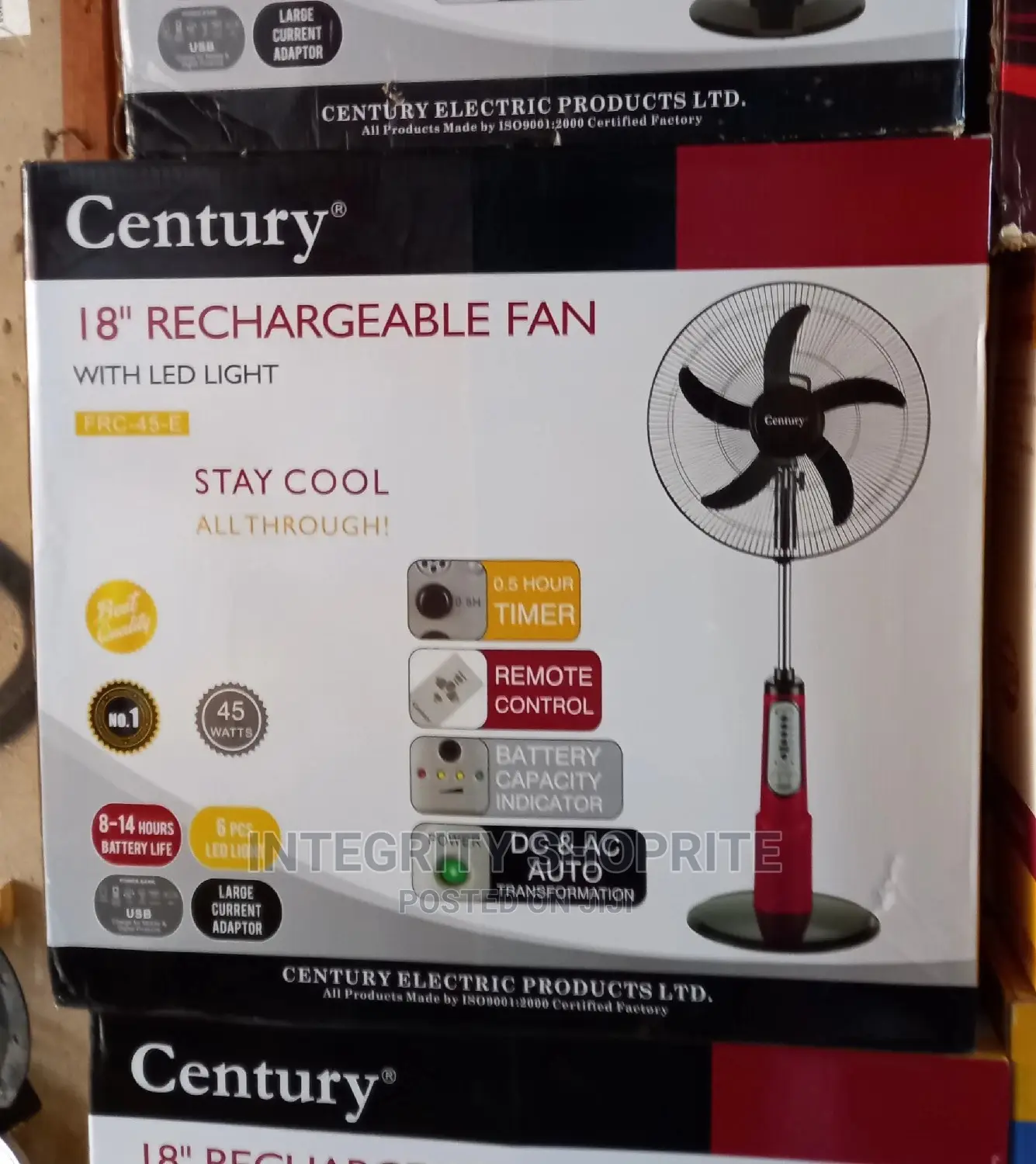 Century 18inch Quality Rechargeable Standing Fan Wit Remote