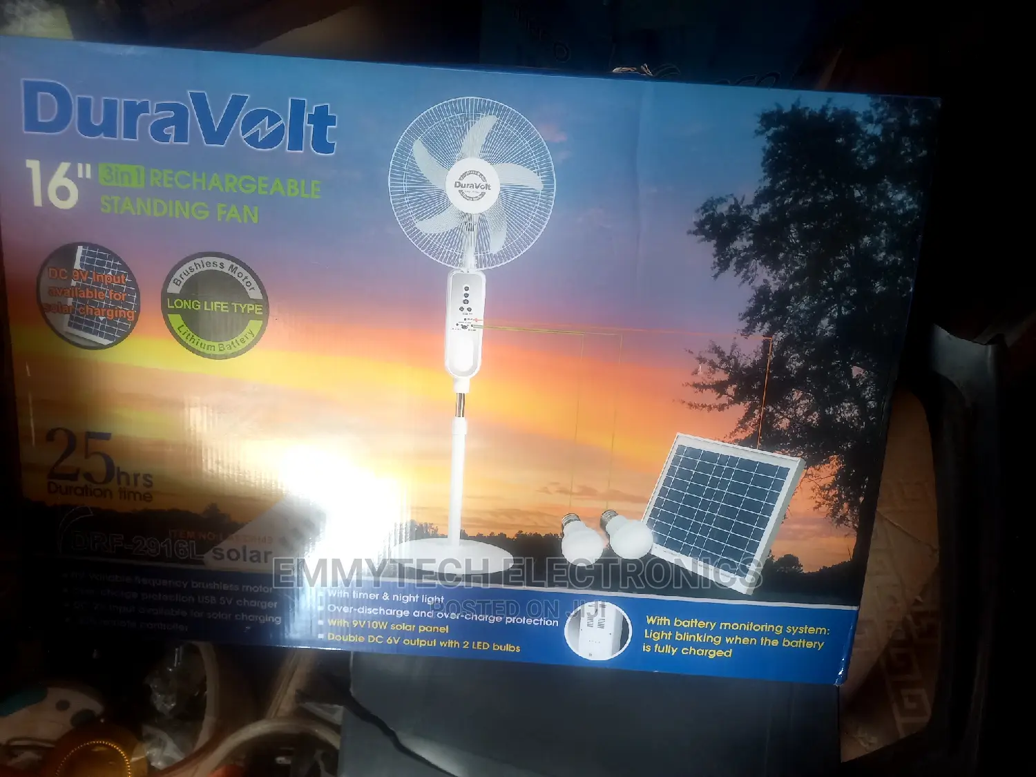 Duravolt 16inches Rechargeable Solar Fan