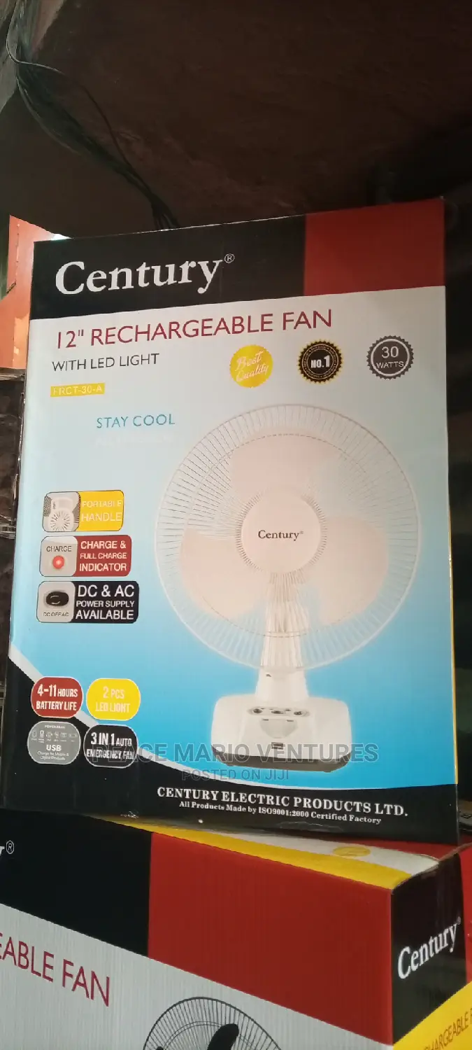 Century 12" Rechargeable Fan With One Year Warranty