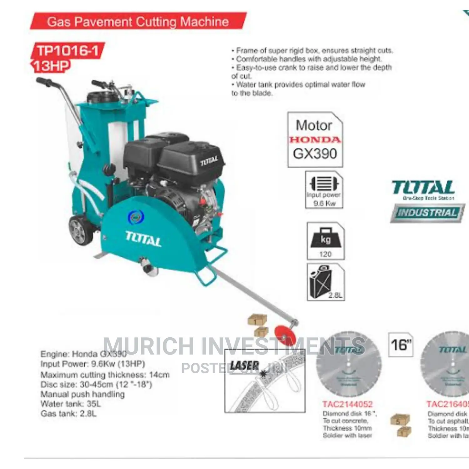 Concrete Cutting Machine 13HP TOTAL TP1016-1 405mm
