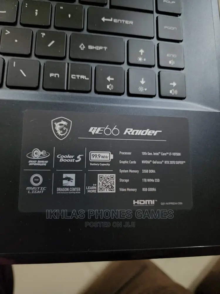 New Laptop MSI GE66 Raider 32GB Intel Core I7 1T