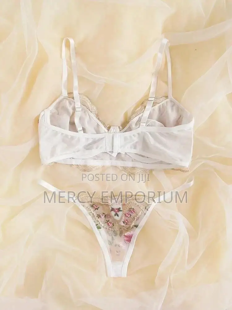 Floral Embroidered Mesh Underwire Lingerie Set