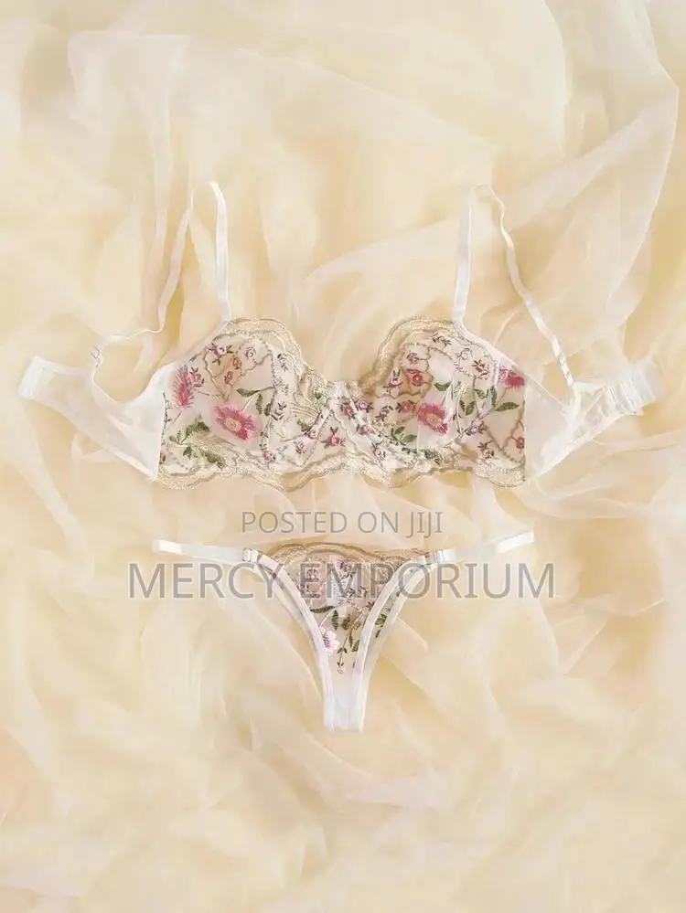 Floral Embroidered Mesh Underwire Lingerie Set