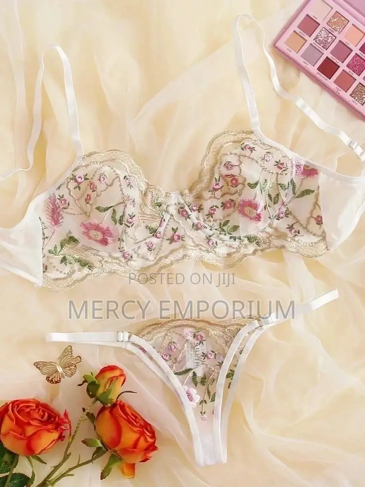 Floral Embroidered Mesh Underwire Lingerie Set