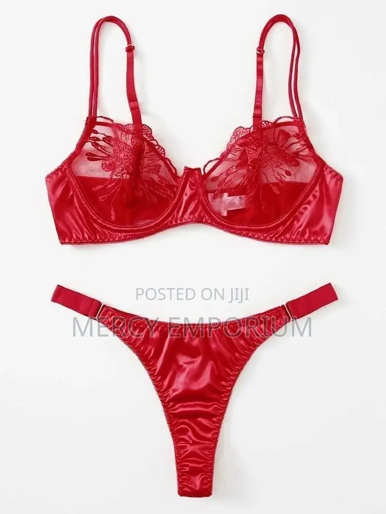 Floral Embroidery Mesh Underwire Lingerie Set