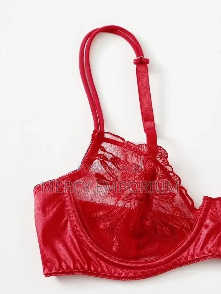 Floral Embroidery Mesh Underwire Lingerie Set